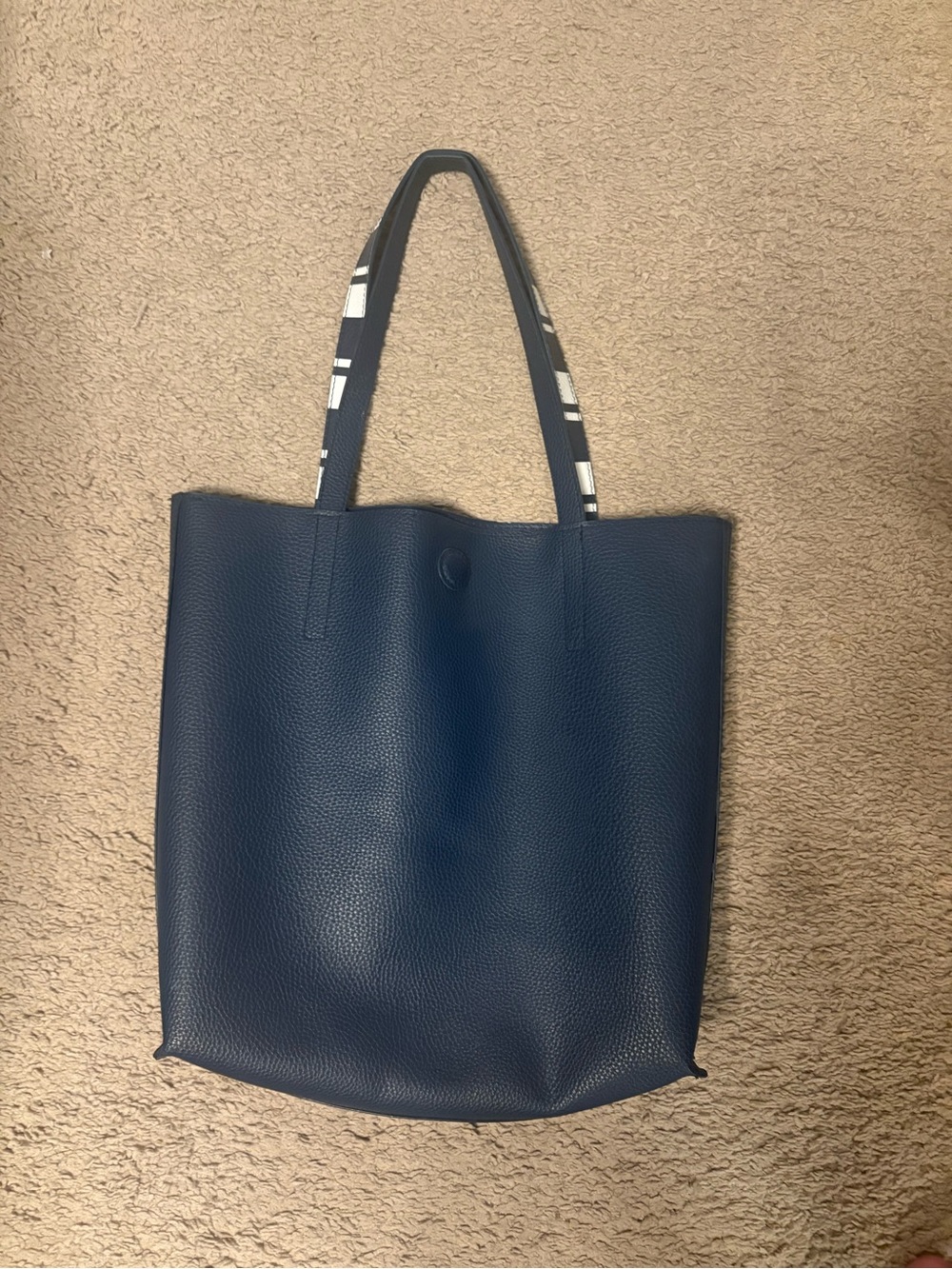 Source Unknown Navy Tote with Striped Shoulder Handles